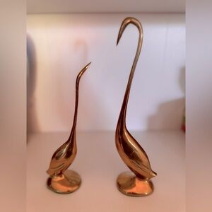 Vintage Mid Century Modern Gatco Brass Bird Crane Sculptures 10.25" & 9" Pair